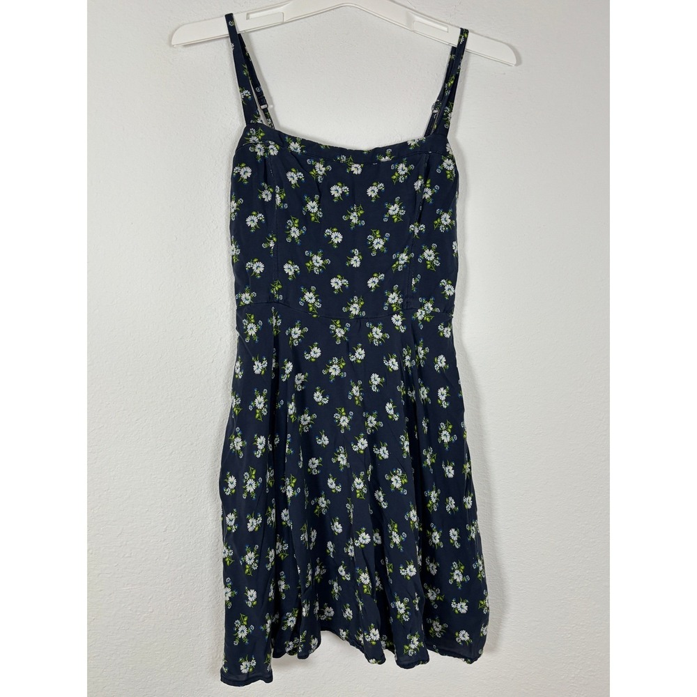 Abercrombie & Fitch Navy Blue Daisy Floral Smocked Back Mini Dress Large